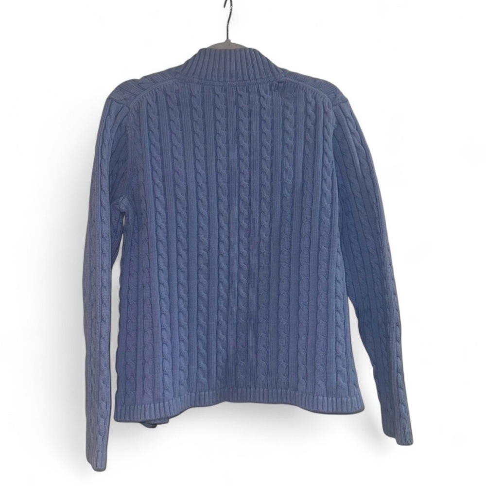 L.L. Bean Women's Blue Cable Knit Full Zip Cardigan Sweater Mock Neck XL Cotton - Picture 3 of 8